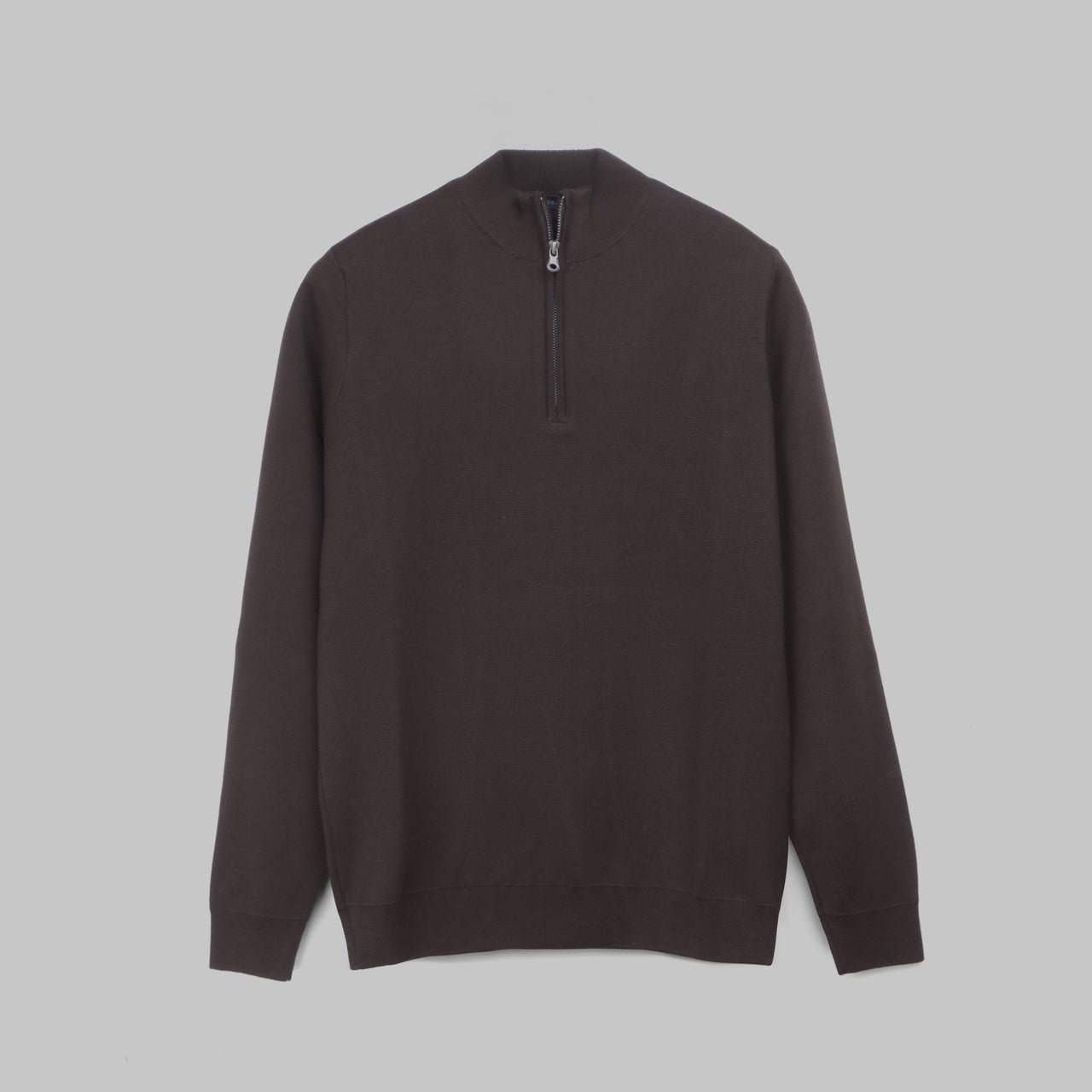 BASIC HALF-ZIP SWEATER - BROWN