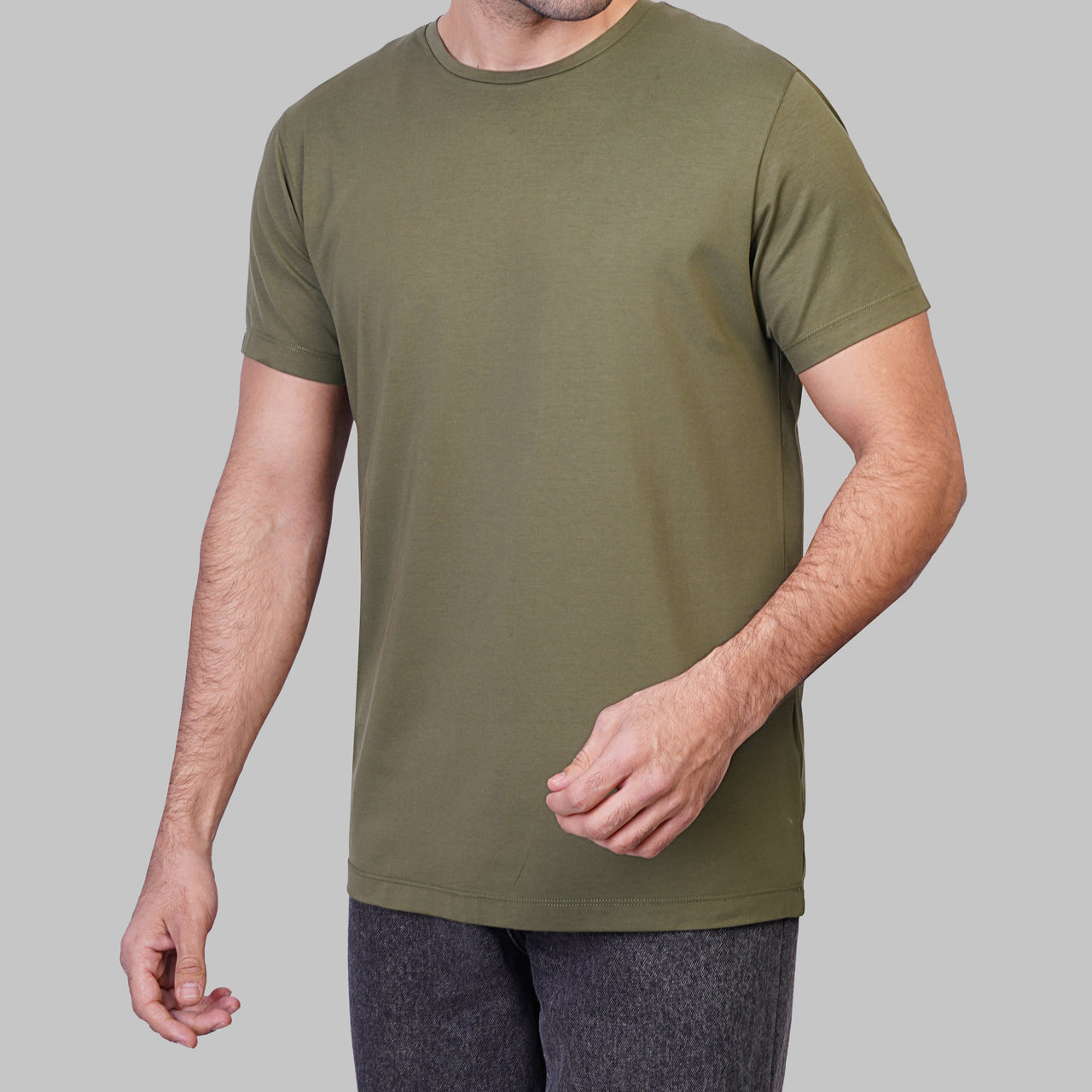 Premium Round-Neck Tshirt  - OLIVE