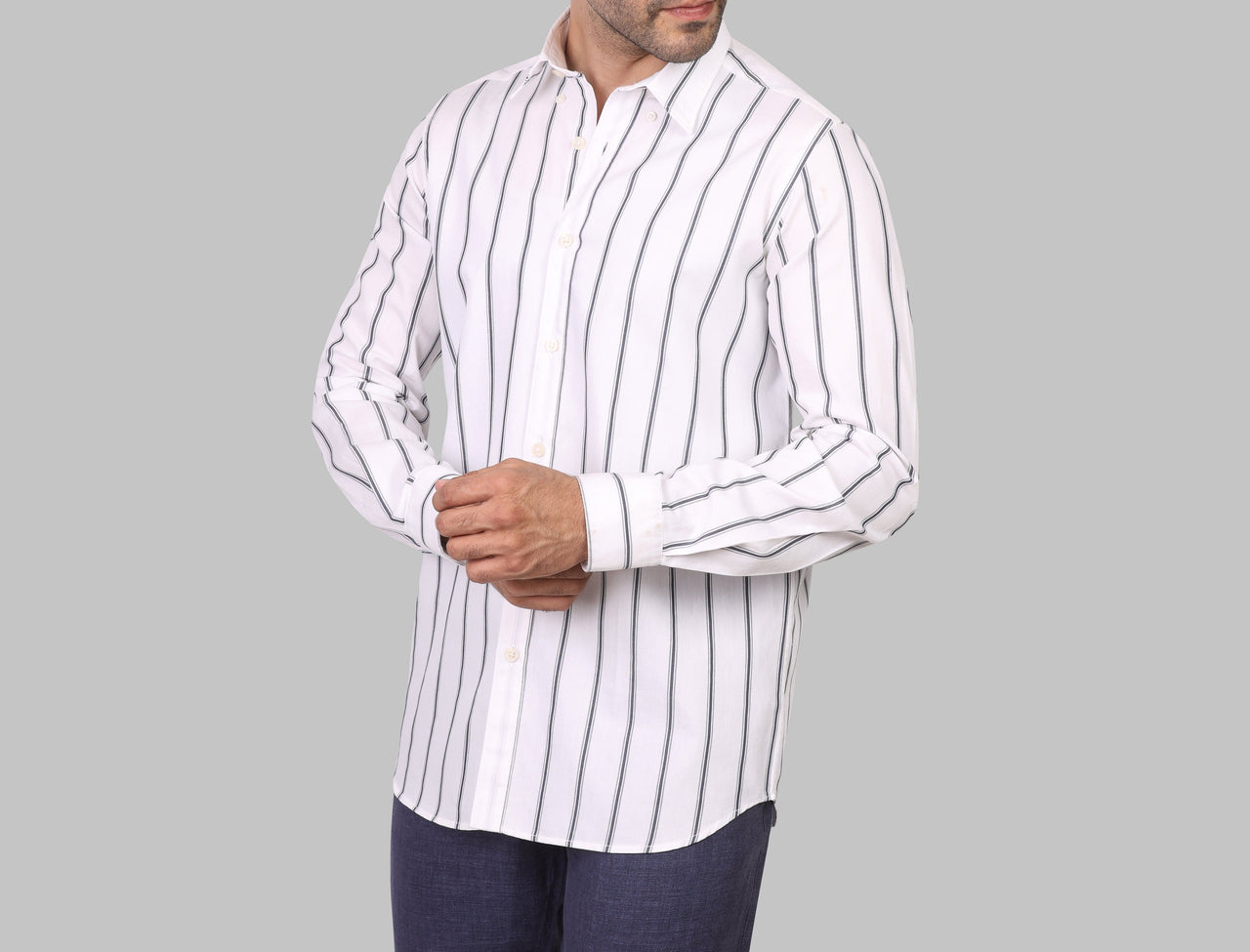 LONG SLEEVE STRIPED SHIRT- WHITE - Dockland