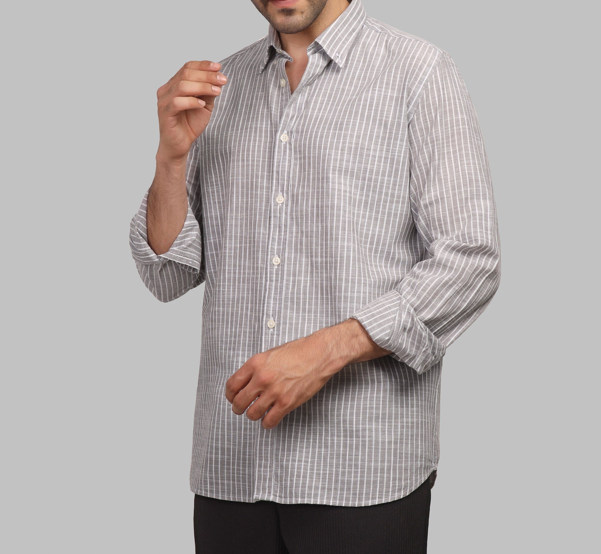 LONG SLEEVE STRIPED SHIRT- GREY - Dockland