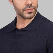 V-Neck Ribbed Knit Polo Shirt - Dockland
