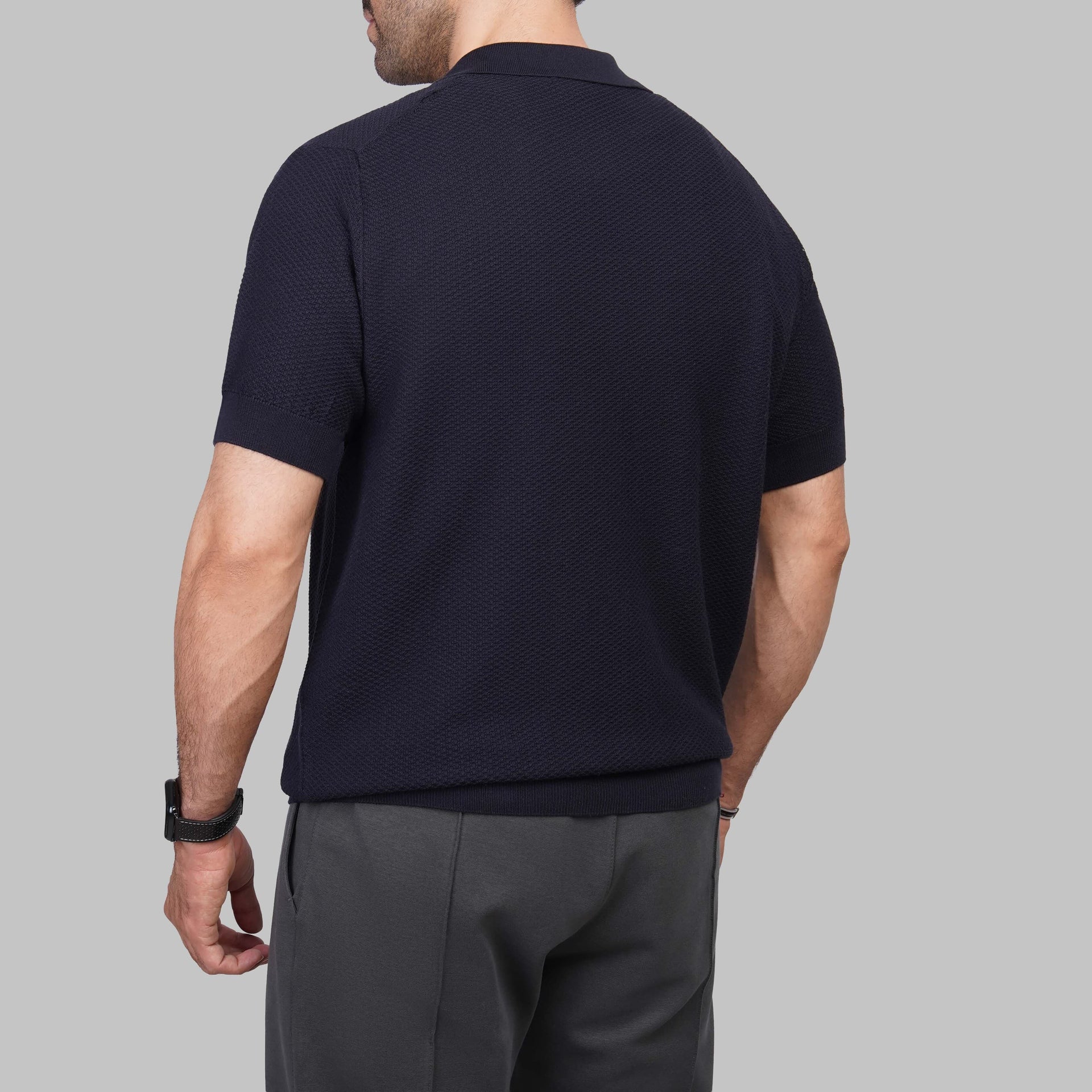 V-Neck Ribbed Knit Polo Shirt - Dockland