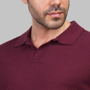 V-Neck Ribbed Knit Polo Shirt - Dockland
