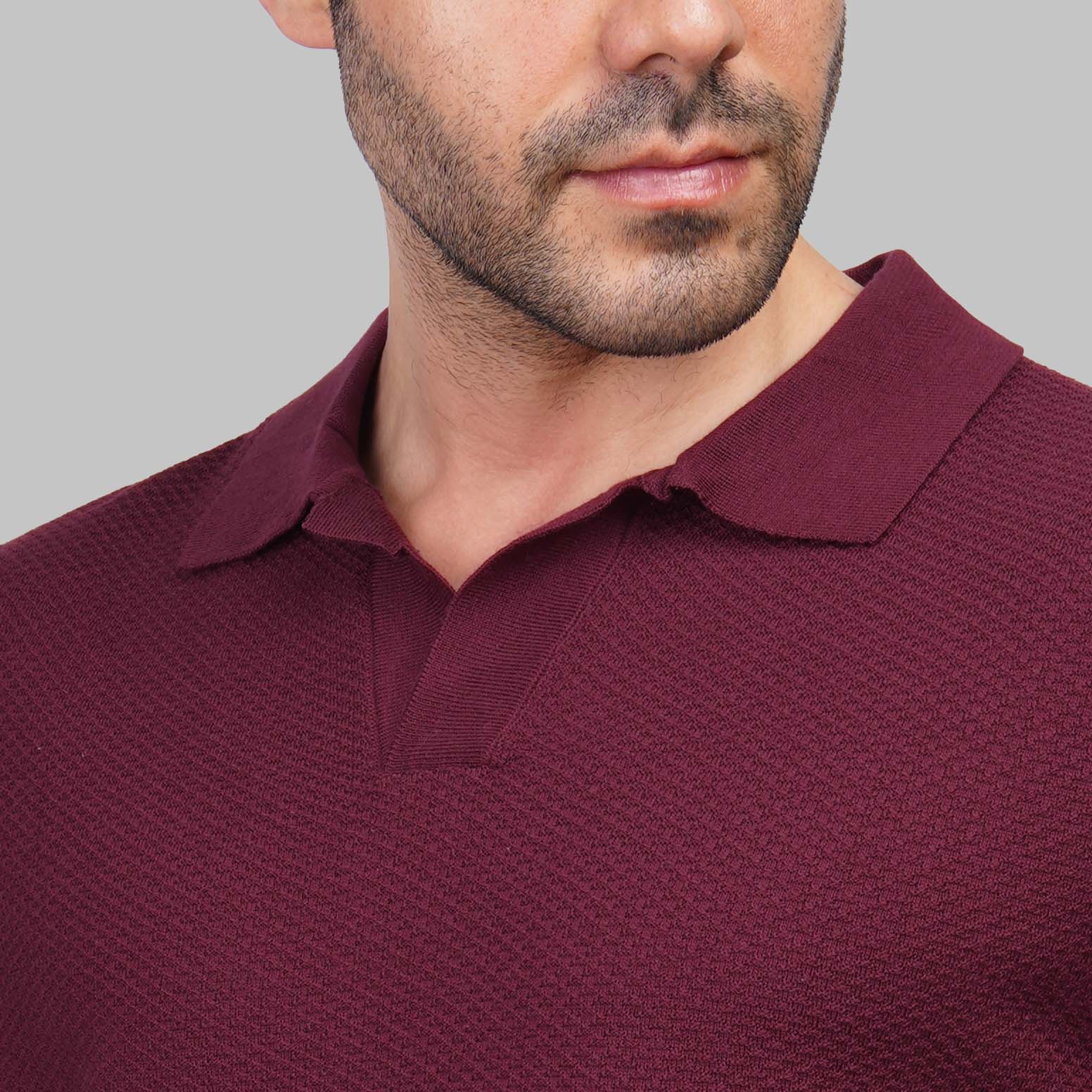 V-Neck Ribbed Knit Polo Shirt - Dockland