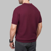 V-Neck Ribbed Knit Polo Shirt - Dockland