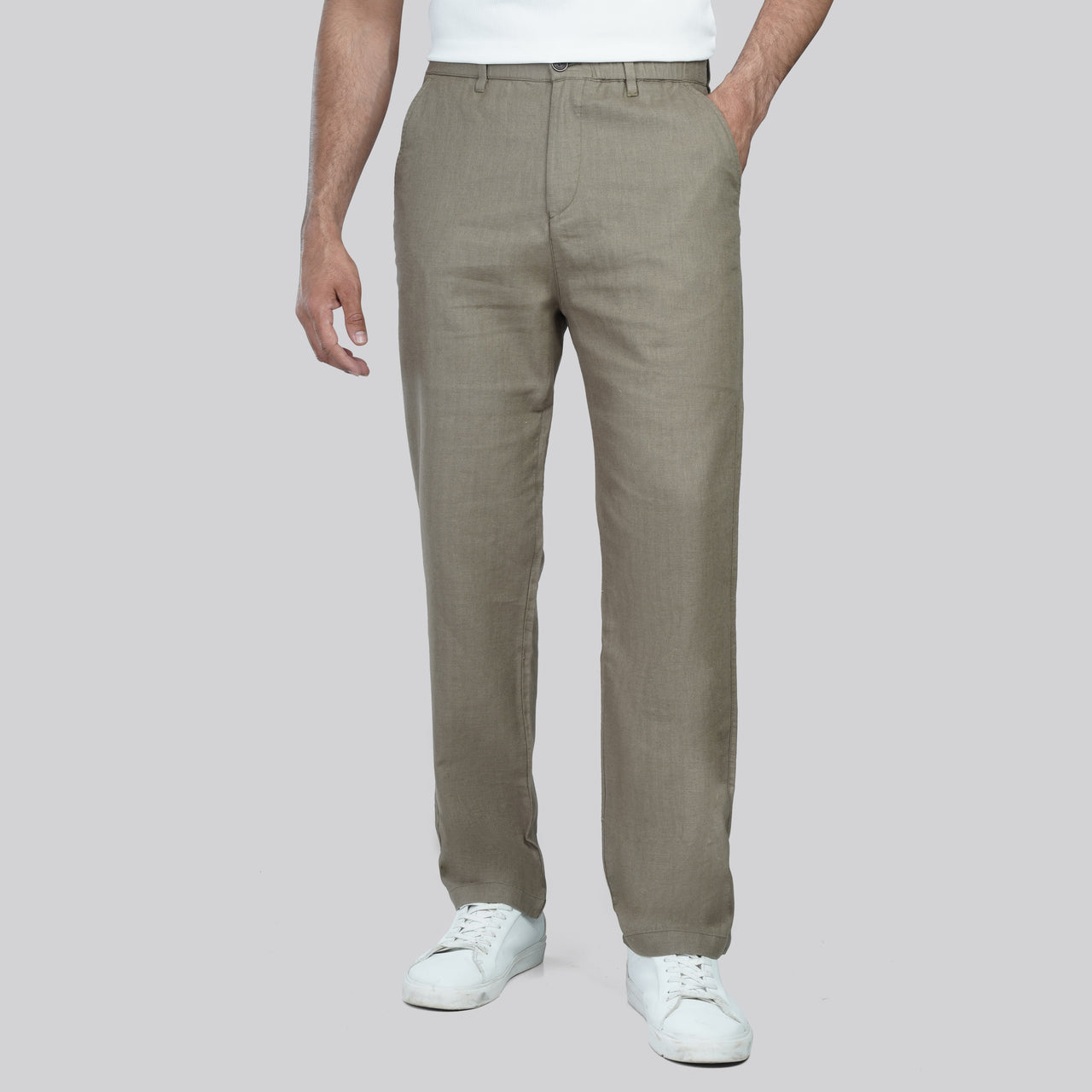 Shop Men’s Linen-Cotton Blend olive Pants for Summer 2026 in Egypt by dockland - تسوق بنطلون كتان رجالي زيتي غامق لصيف 2026 في مصر من دوكلاند للملابس الرجالي