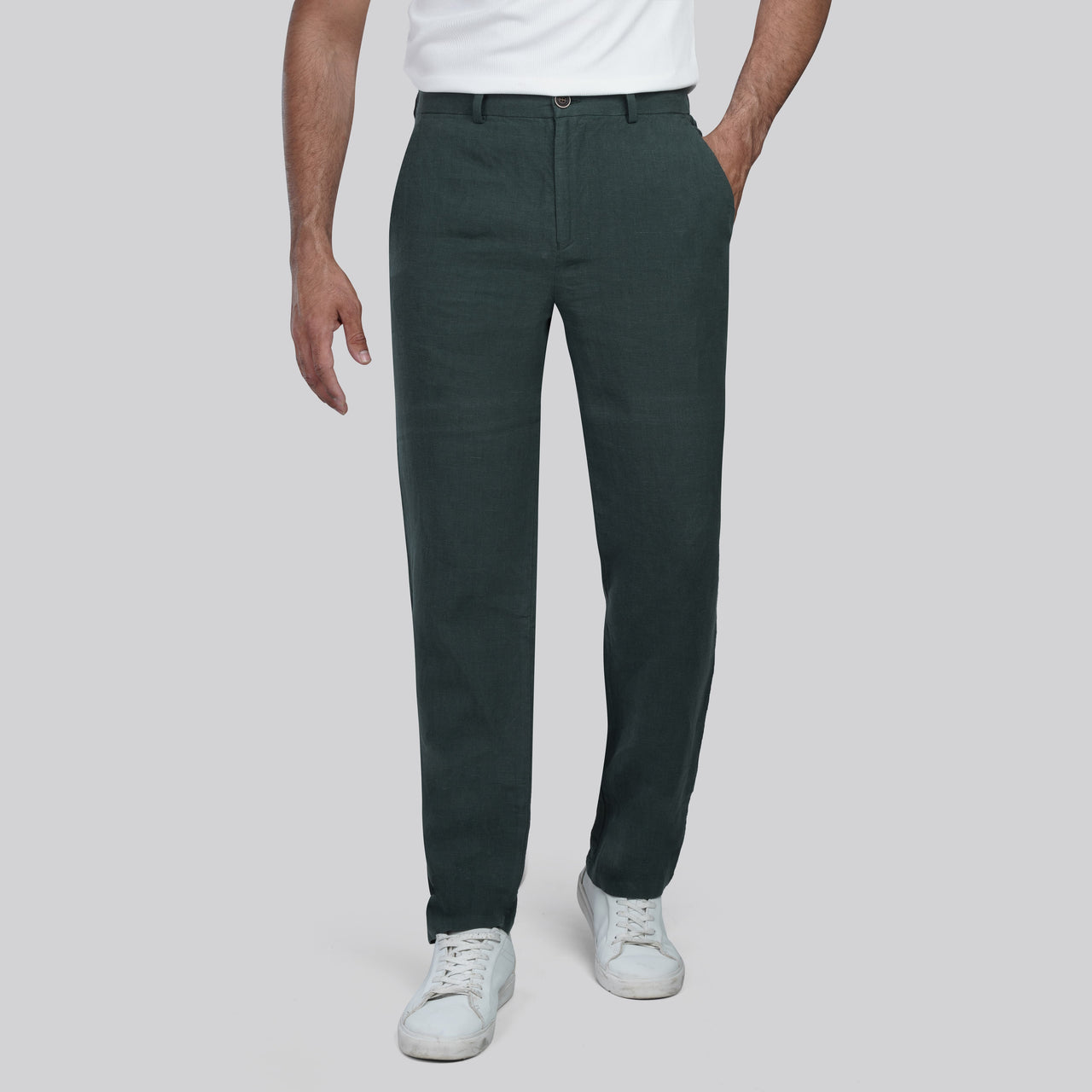 Shop Slim Fit Linen Pants for Mens in Egypt dark olive for Summer 2026 by Dockland - تسوق اونلاين  بنطلون كتان رجالي سليم فيت زيتي لصيف 2026 من دوكلاند مصر
