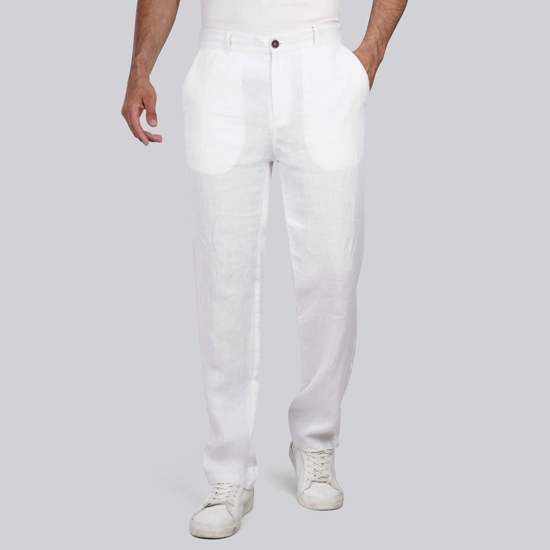 Shop Slim Fit Linen Pants for Mens in Egypt off white for Summer 2026 by Dockland - تسوق اونلاين  بنطلون كتان رجالي سليم فيت اوف وايت لصيف 2026 من دوكلاند مصر