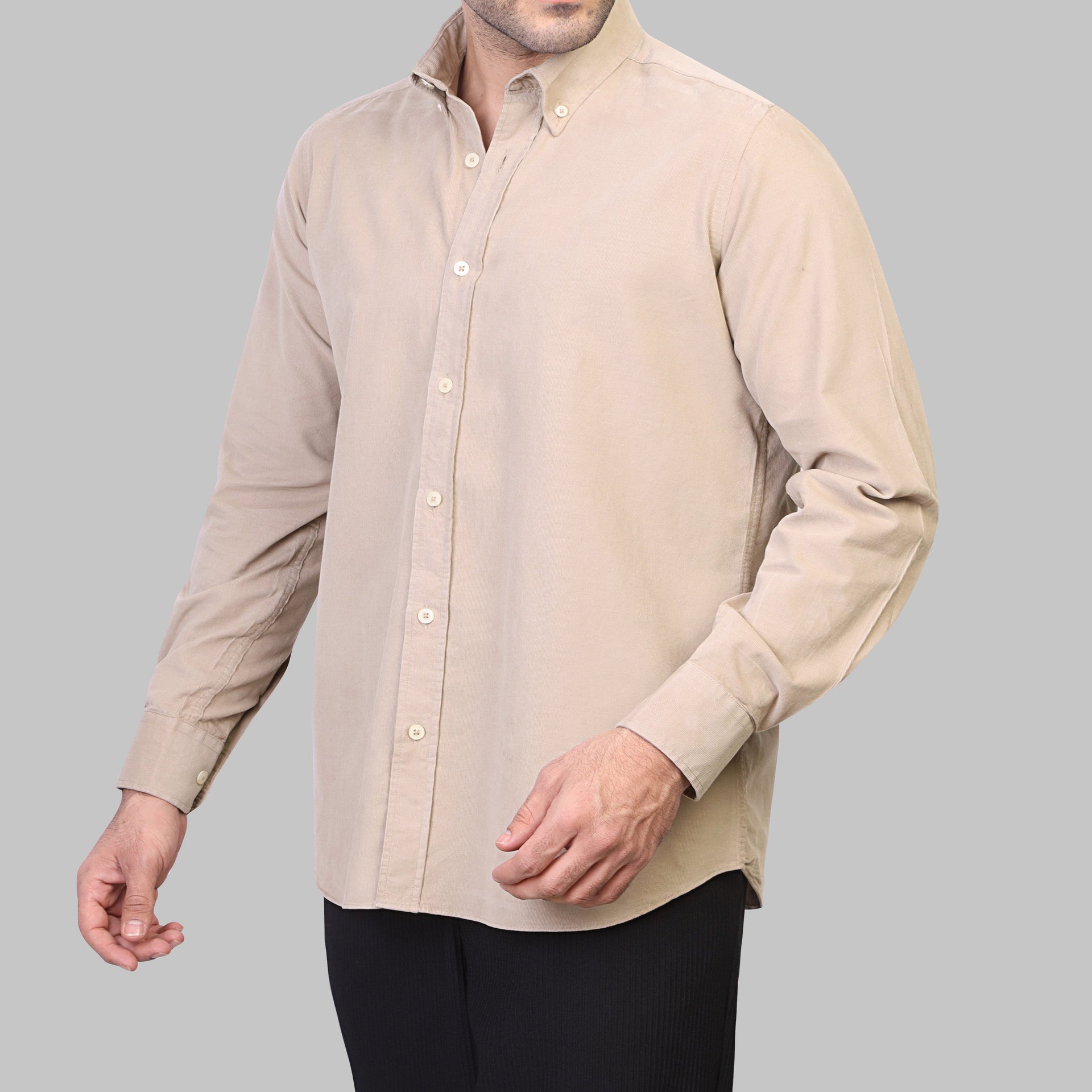LONG SLEEVE CORDUROY SHIRT- BEIGE - Dockland