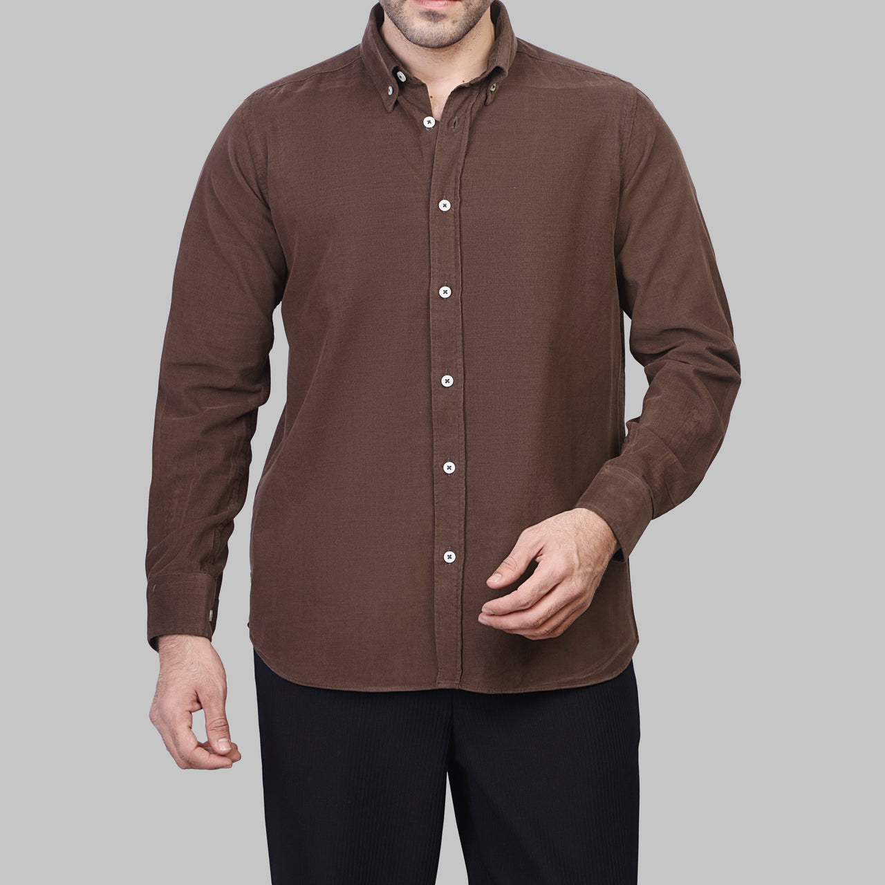 LONG SLEEVE CORDUROY SHIRT- BROWN - Dockland