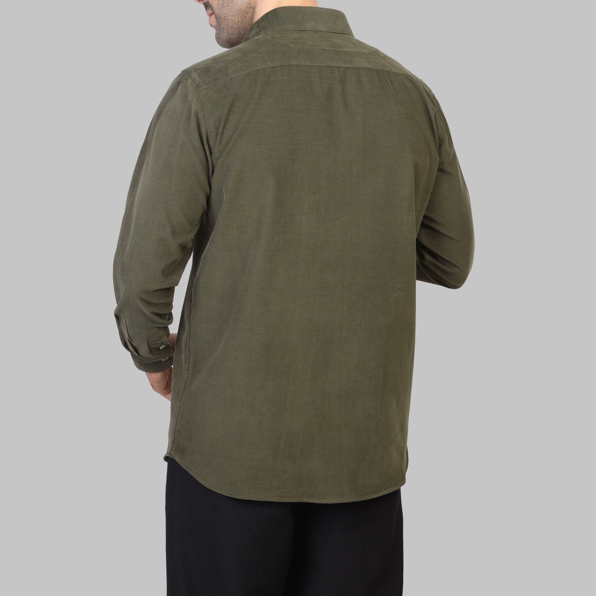 LONG SLEEVE CORDUROY SHIRT- OLIVE - Dockland