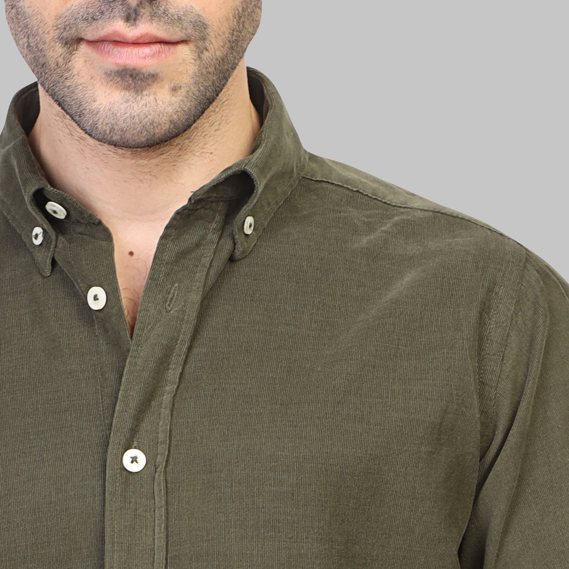 LONG SLEEVE CORDUROY SHIRT- OLIVE - Dockland