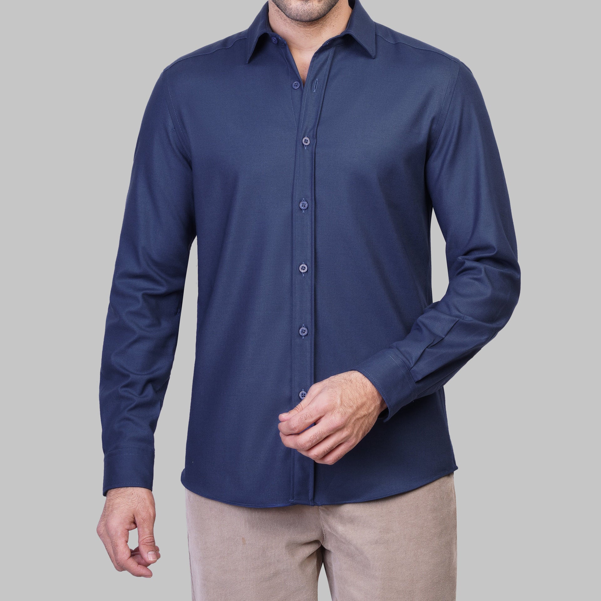 LONG SLEEVE WOOL SHIRT- NAVY - Dockland