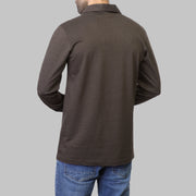 Plain Long-Sleeve Polo Shirt - BROWN - Dockland