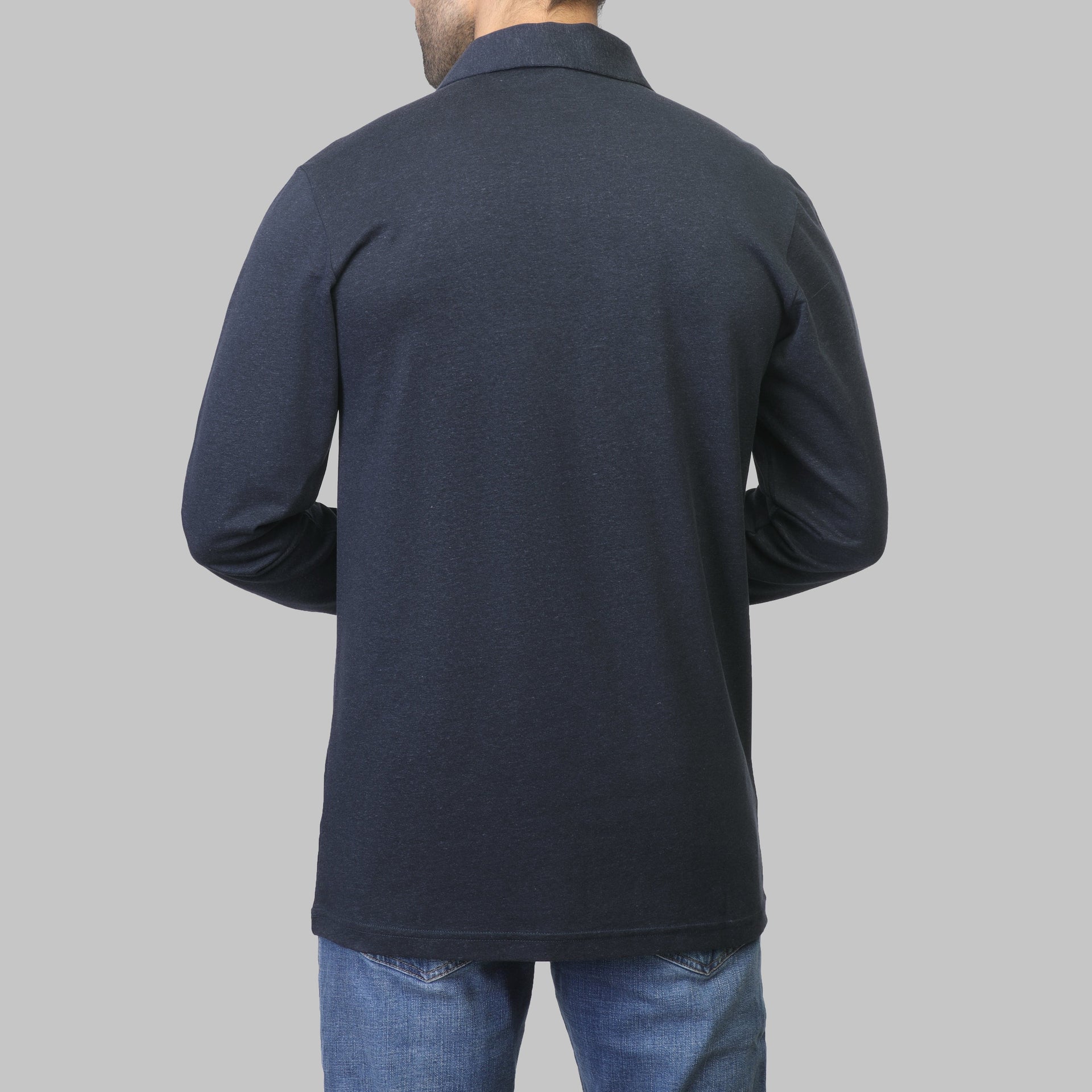 Plain Long-Sleeve Polo Shirt - NAVY - Dockland