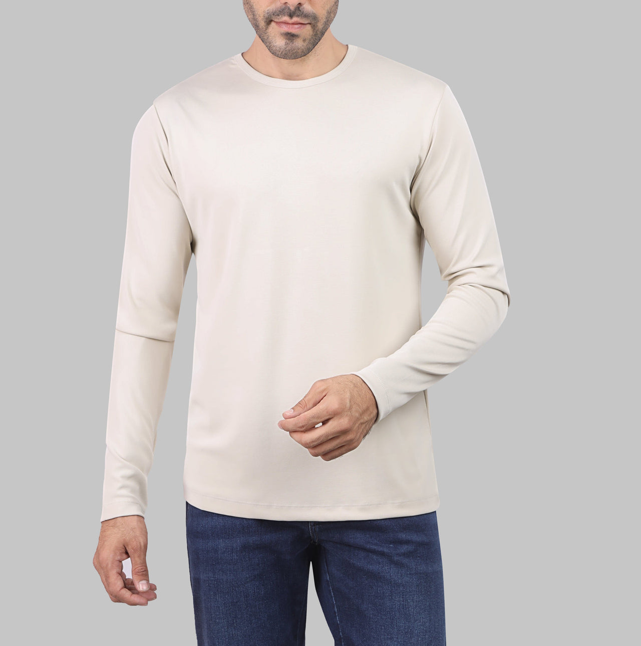 LONG SLEEVE SLIM T-SHIRT - BEIGE