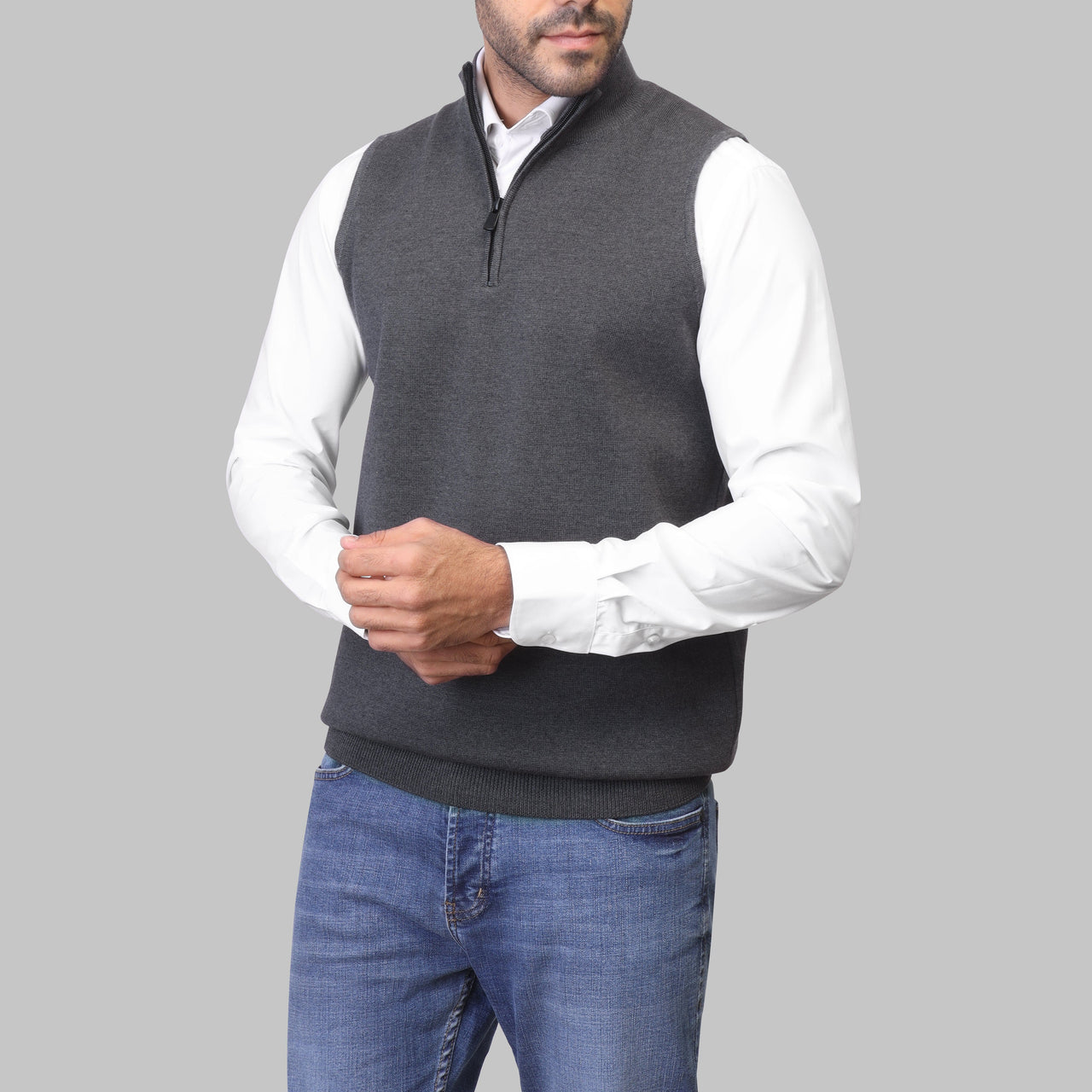 QUARTER-ZIP VEST - CHARCOAL - Dockland